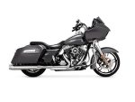 Harley-Davidson touring motorcycle with sleek black body and touring accessories.