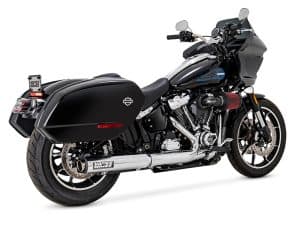 Harley-Davidson touring motorcycle with custom black luggage and chrome accents for motorcycle enthusiasts.
