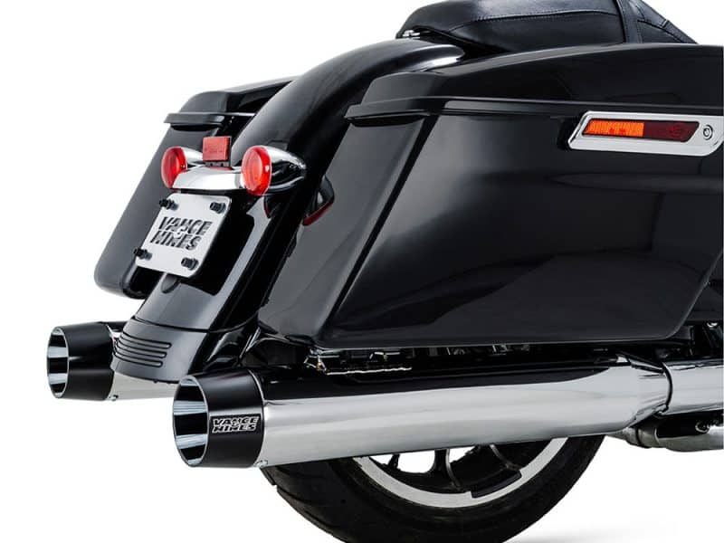 High-performance motorcycle exhaust system with black and chrome finish for Revelry Motorcycles in Australia.