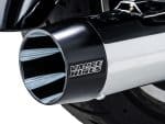 Sleek Vance & Hines motorcycle exhaust pipe for custom Harley Davidson bikes.