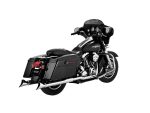 Black Harley-Davidson touring motorcycle with saddlebags and custom exhaust, perfect for long rides in Australia.