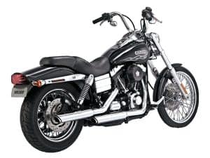 Harley Davidson cruiser motorcycle for sale, black with flames design, chrome accents, classic cruiser style.