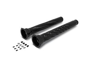 Black motorcycle handlebar grips with screws for Revelry Cycles custom bikes.