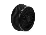 Black motorcycle air filter for Revelry Motorcycles, high-performance bike accessories.