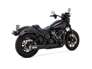 Vivid black Harley Davidson cruiser motorcycle with sleek design and custom details.