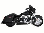 Harley Davidson touring motorcycle with black finish and saddle bags for sale.