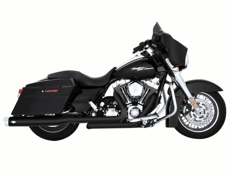 Harley Davidson touring motorcycle with black finish and saddle bags for sale.