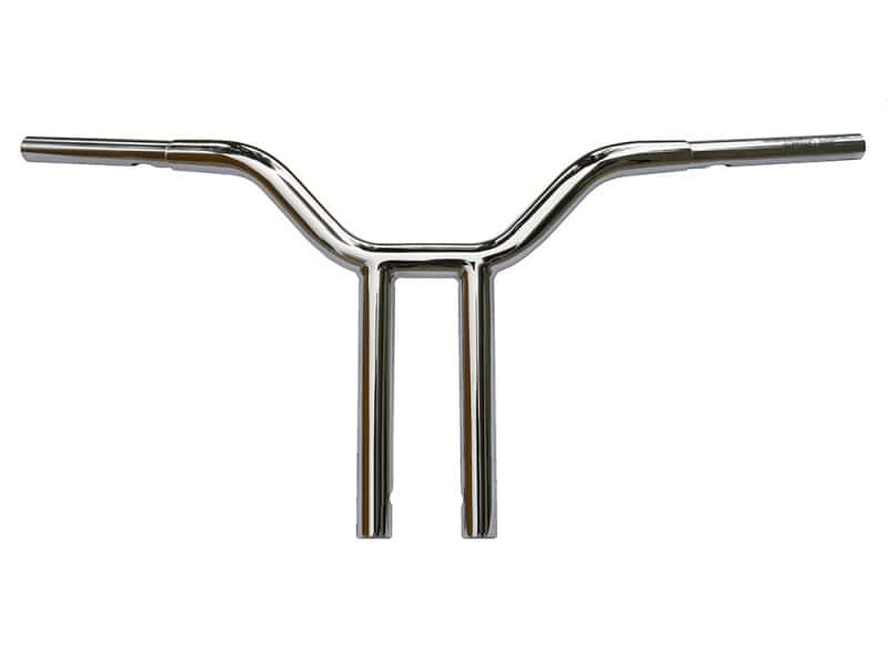 14in. x 1-1/4in. Chubby Psycho Street Fighter Handlebar - Chrome. Chrome motorcycle handlebars for custom Revelry Motorcycles builds.