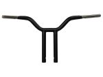 Black motorcycle handlebar with chrome tips for custom bikes and motorcycle riding.