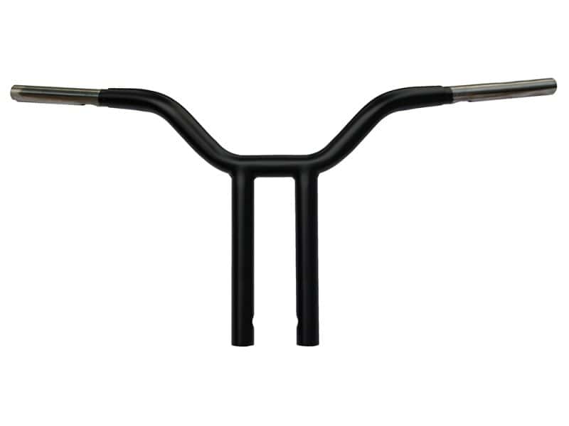 Black motorcycle handlebar with chrome tips for custom bikes and motorcycle riding.