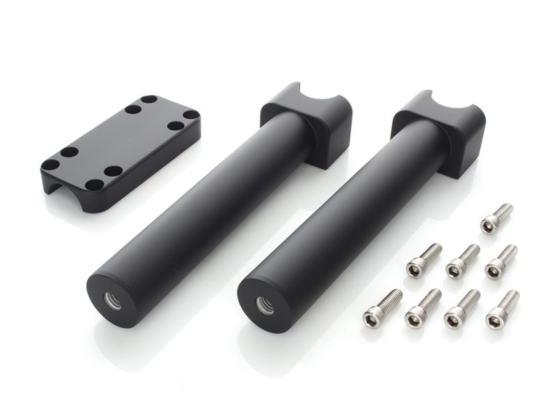 Black motorcycle fork spacers and bolts for Revelry Motorcycles custom builds.