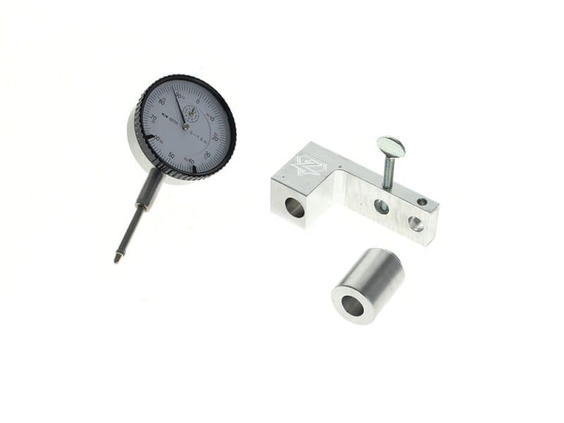 High-precision motorcycle dial gauge and mounting accessories for Revelry Motorcycles.